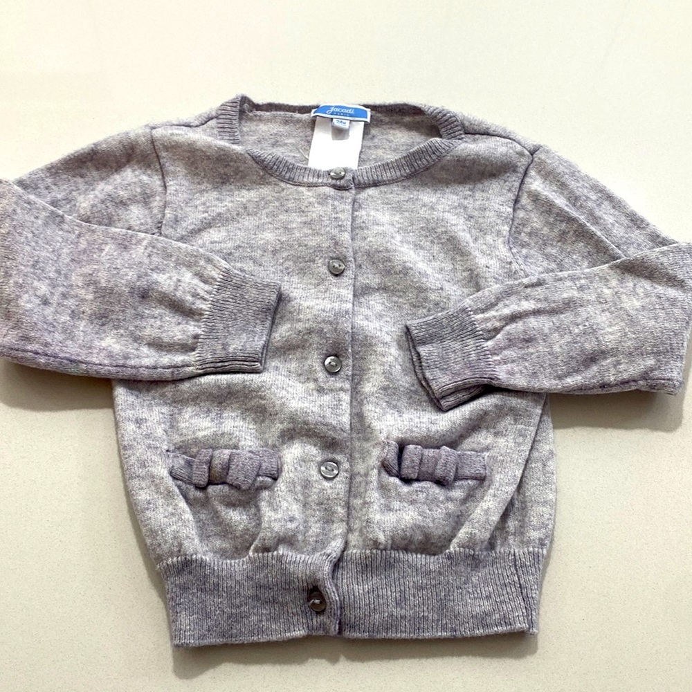 Jacadi wool cardigan size 24 months with bow detail and small pockets